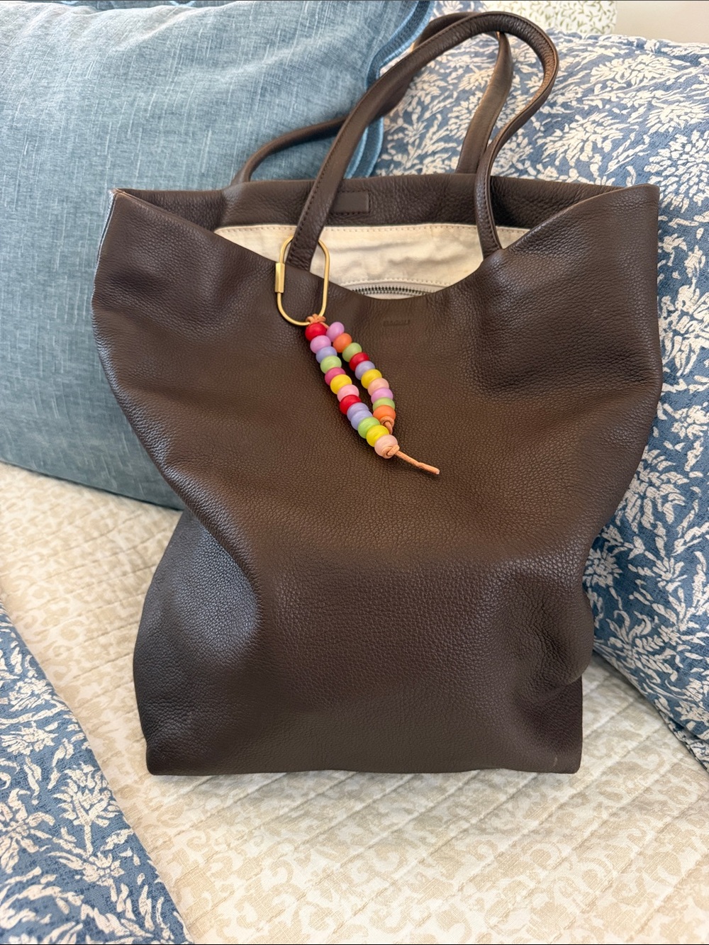 BAGGU Dark Brown Leather Tote Bag
